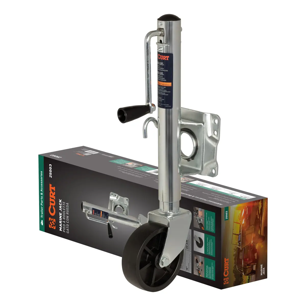 Curt 25003 Marine Trailer Jack With 6" Wheel (1,000 Lbs, 10" Travel, Packaged) 1