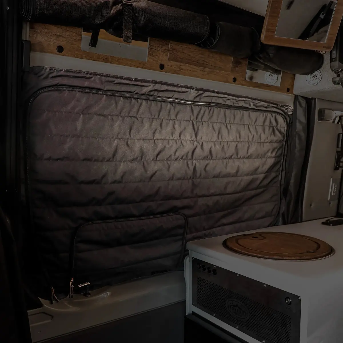 Canyon Adventure Vans Clima-Shade Insulated Sliding Door Window Cover For Storyteller Overland Mode 1