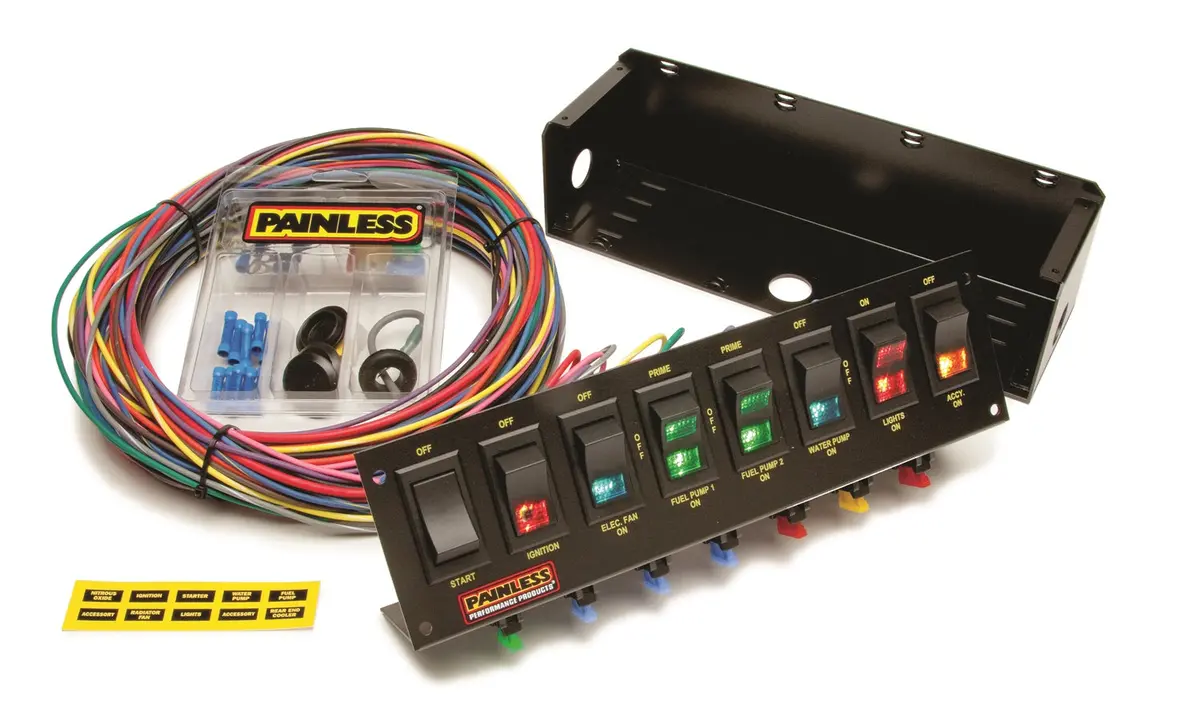 Painless Wiring 50303 8-Switch Fused Panel; W/All Necessary Wiring And Hardware; 1