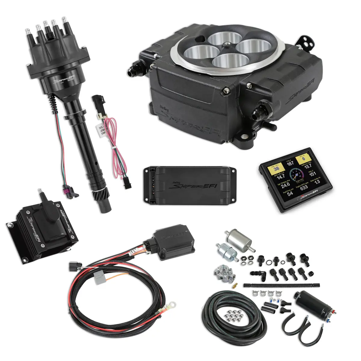 Holley Sniper Efi 550-511-3Pk-Sbc Black - 3.5" Handheld / Pdm / Hyperspark Master Kit Bundle 1