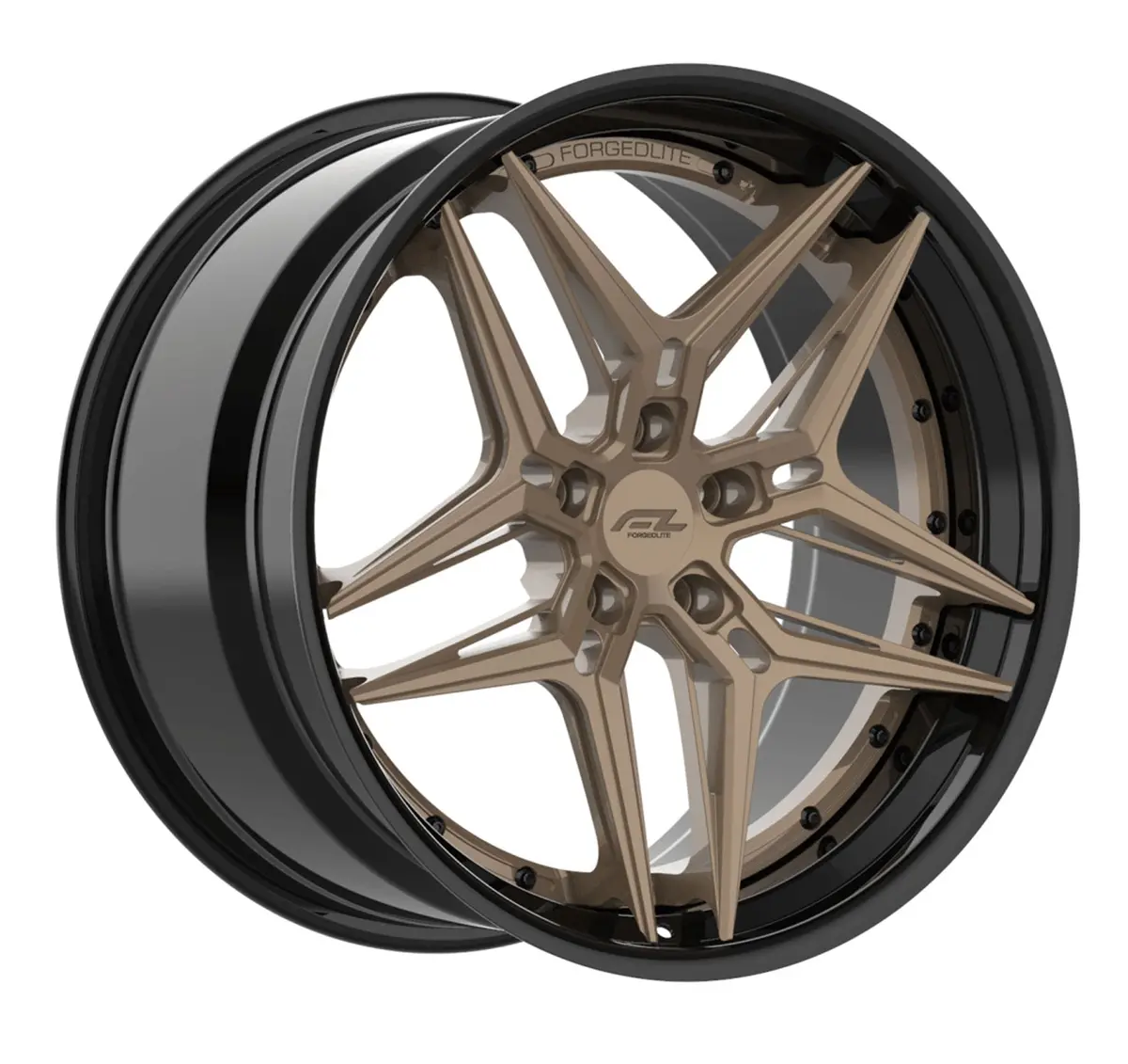 Forgedlite Rs8 3Pc C8 Corvette 20X9" Front 21X12" Rear Wheel And Tire Package - Bronze W/ Gloss Black Lip 1