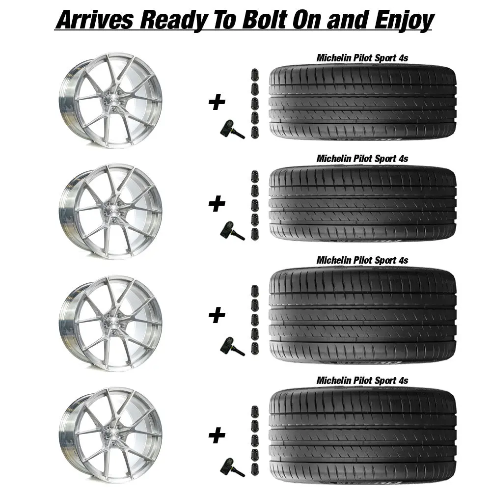Forgedlite Mc5 C8 Corvette 19" Front 20" Rear Wheel And Tire Package - Brushed Clear 2