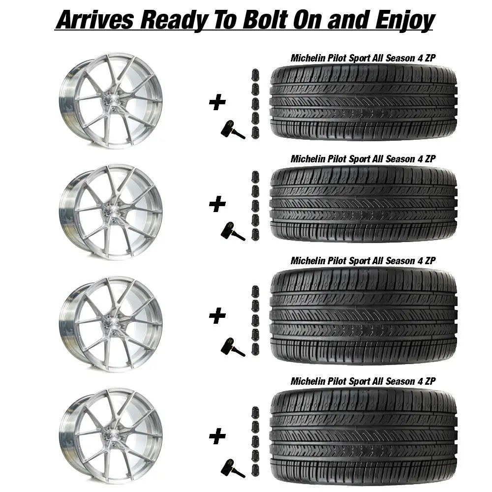Forgedlite Mc5 C8 Corvette 19" Front 20" Rear Wheel And Tire Package - Brushed Clear 3