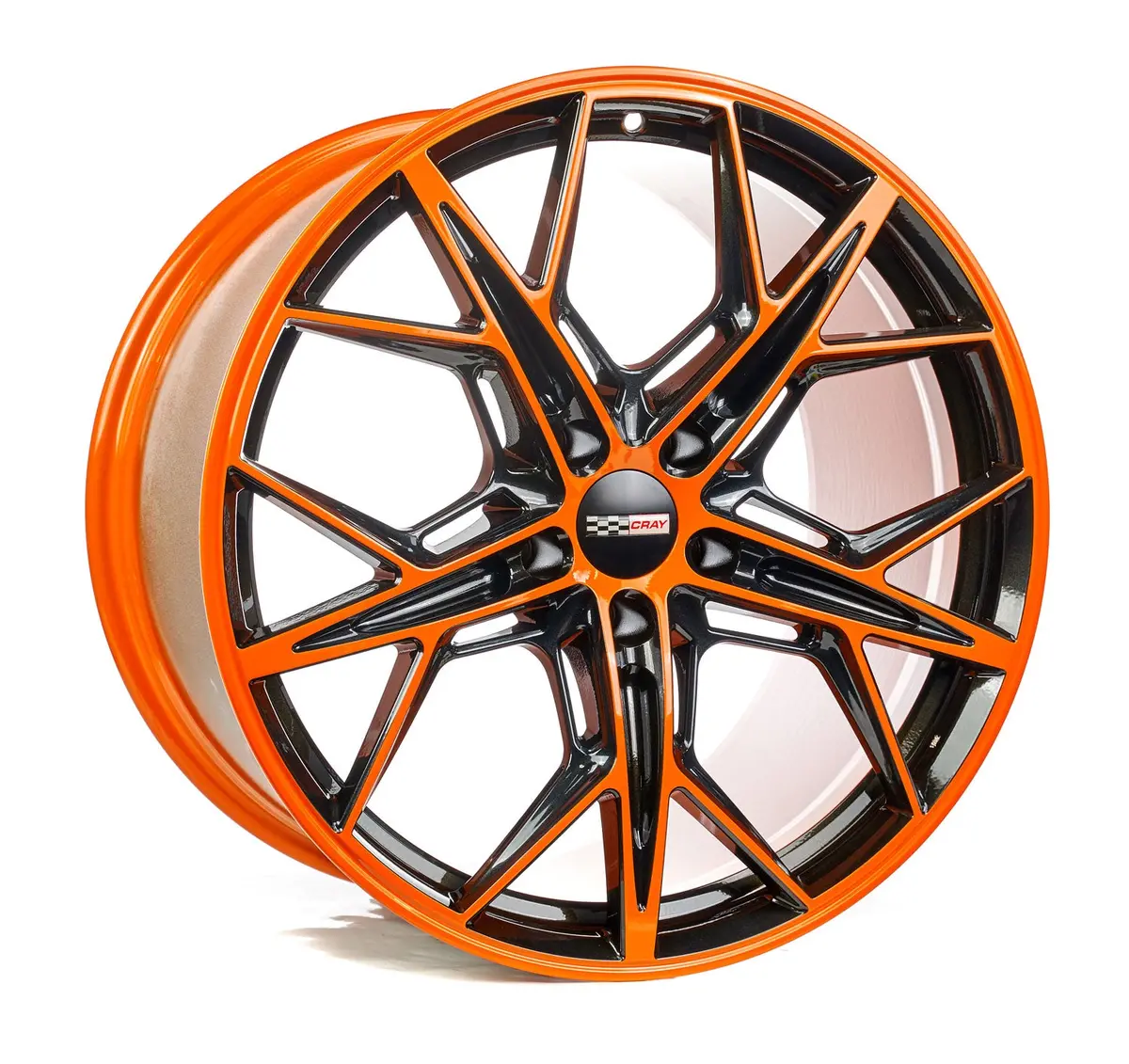Cray Hammerhead C8 Corvette 19" Front 20" Rear Wheel And Tire Package - Amplified Orange And Black 1