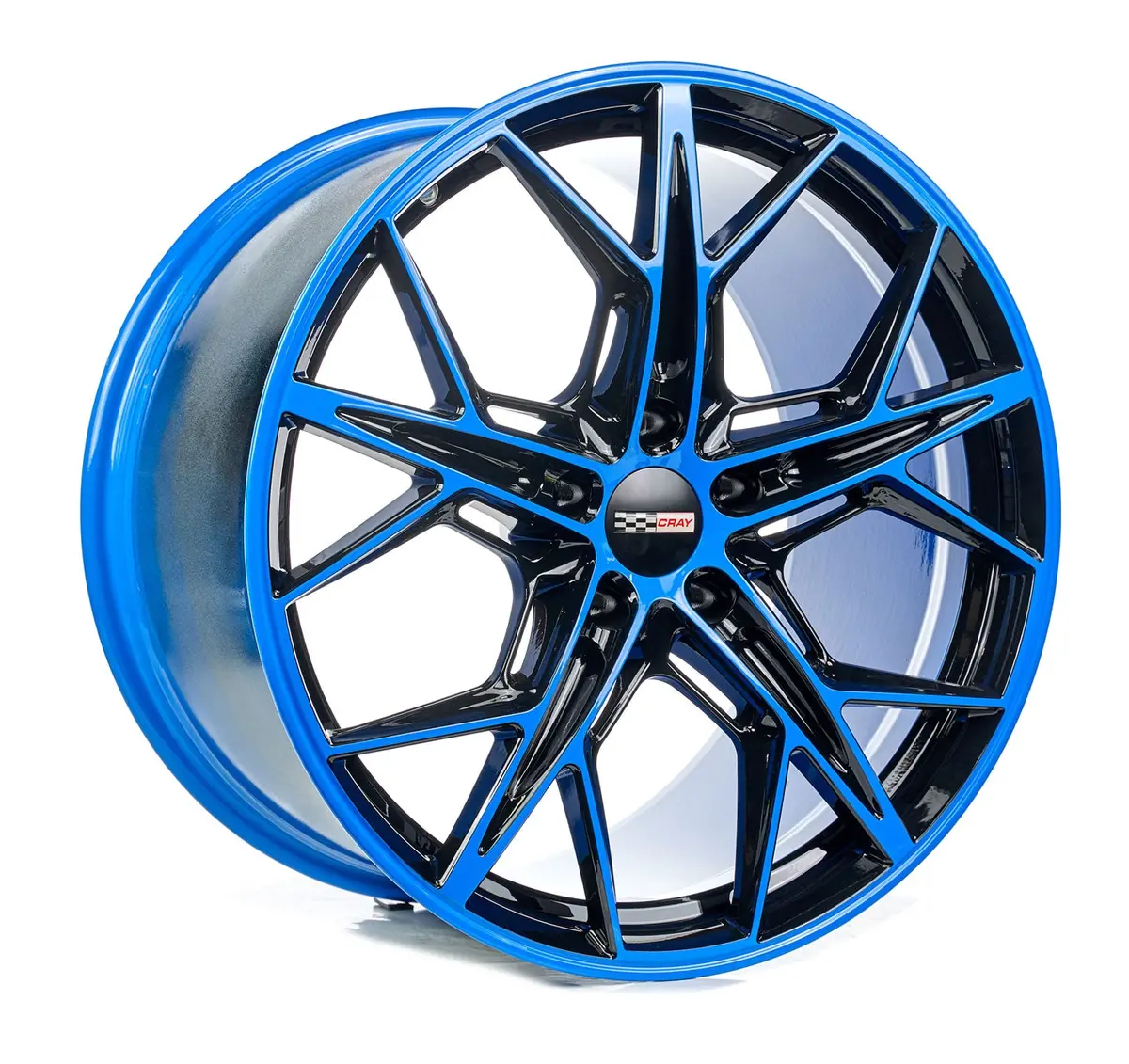 Cray Hammerhead C8 Corvette 19" Front 20" Rear Wheel And Tire Package - Rapid Blue And Black 1