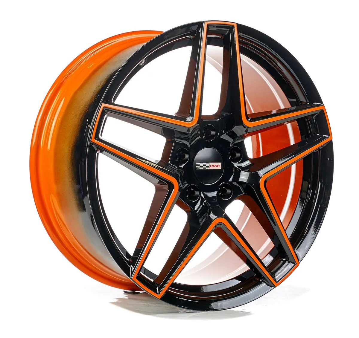 Cray Panthera C8 Corvette 19X9" Front 20X11.5" Rear Wheel And Tire Package - Amplified Orange And Black 1