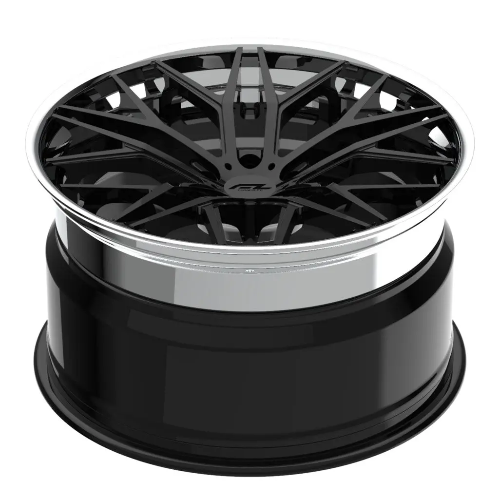 Forgedlite Rs10 3Pc C8 Corvette 20X9" Front 21X12" Rear Wheel And Tire Package - Gloss Black W/ Chrome Lip 2