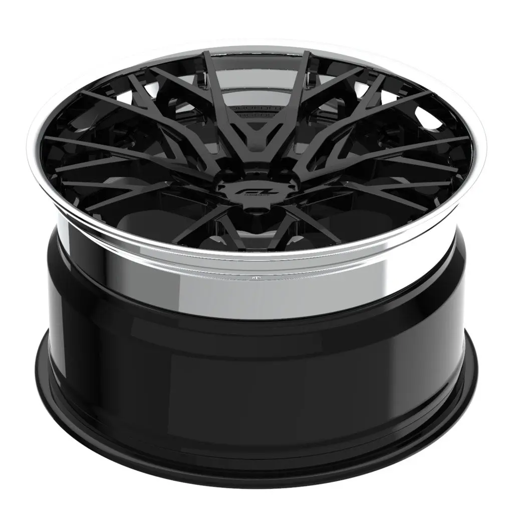 Forgedlite Rs20 3Pc C8 Corvette 20X9" Front 21X12" Rear Wheel And Tire Package - Gloss Black W/ Chrome Lip 2