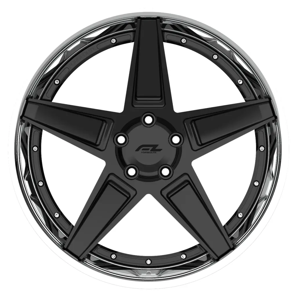 Forgedlite Rs3 3Pc C8 Corvette 20X9" Front 21X12" Rear Wheel And Tire Package - Gloss Black W/Chrome Lip 2