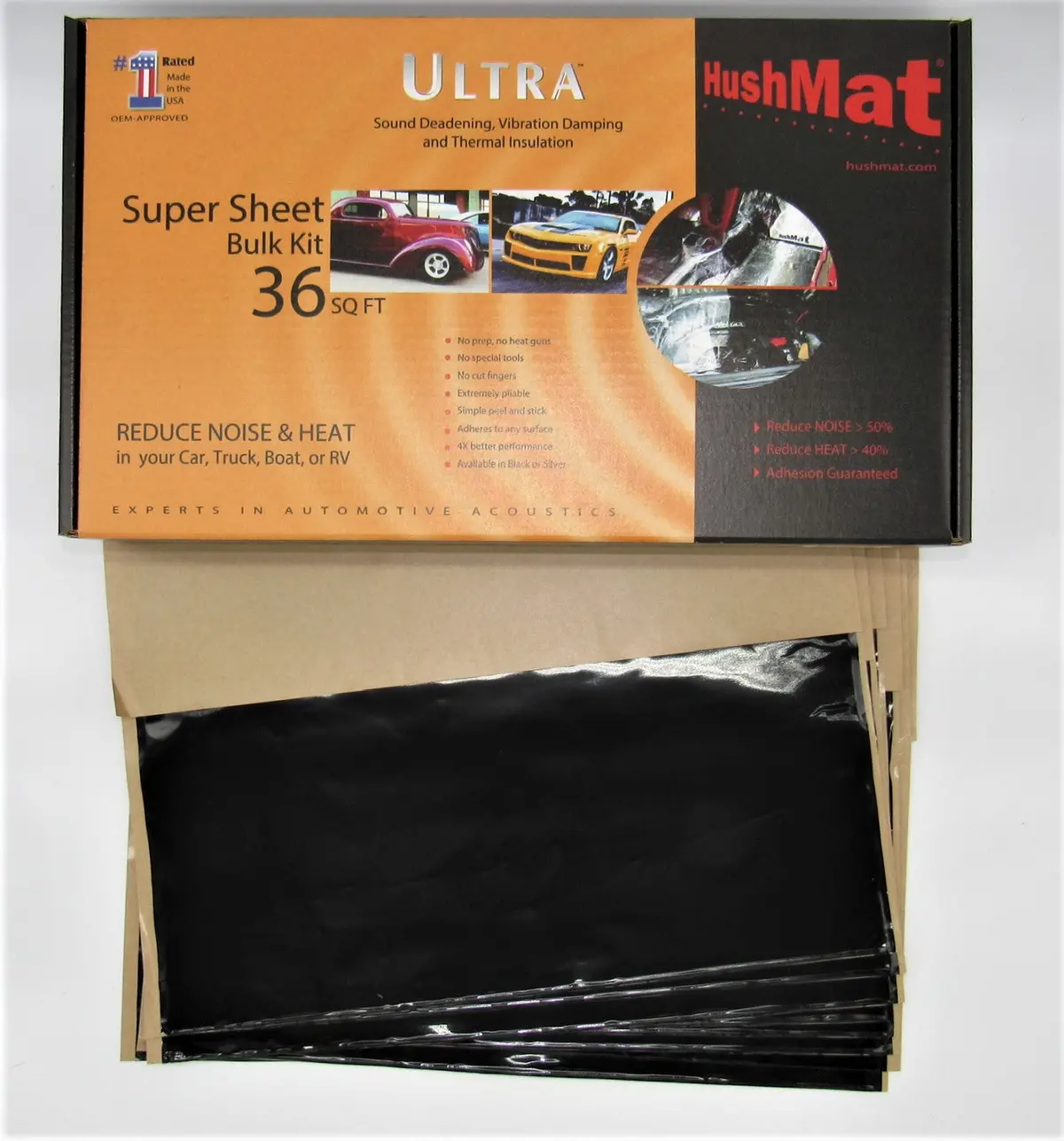 Hushmat 10800 Super Bulk Kit Has 9 Black Sheets Of 18X32 In Ultra. Total 36 Sqft. 1