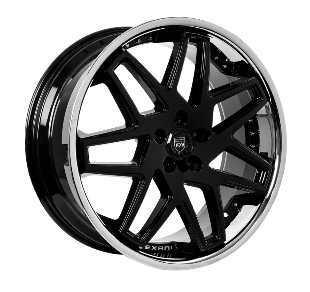 Lexani Nova Tesla Model 3 20" Front And Rear Wheel And Tire Package - Black W/Ss Lip 1