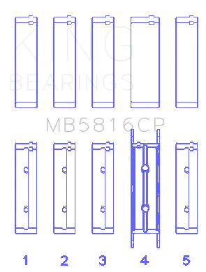 King Engine Bearings Mb5816cp0.25 Main Bearing Set For Ford 391Ci 32V Turbo V8 Power Stroke, O/S .020"; Trimetal 1