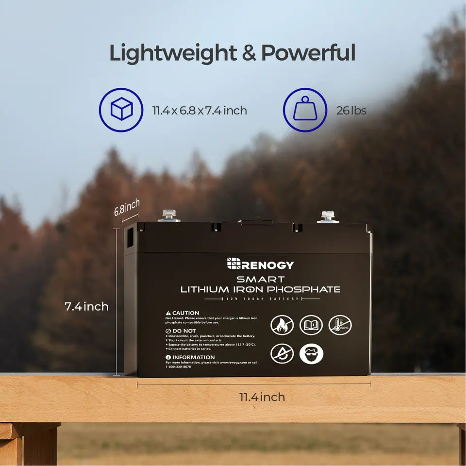 Renogy 12V 100Ah Smart Lithium Iron Phosphate Battery 2
