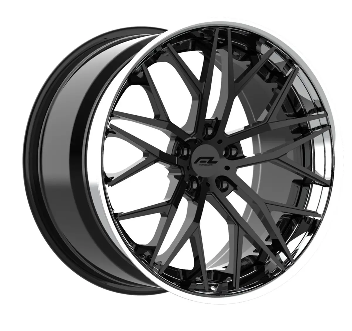 Forgedlite Rs10 3Pc C8 Corvette 20X9" Front 21X12" Rear Wheel And Tire Package - Gloss Black W/ Chrome Lip 1