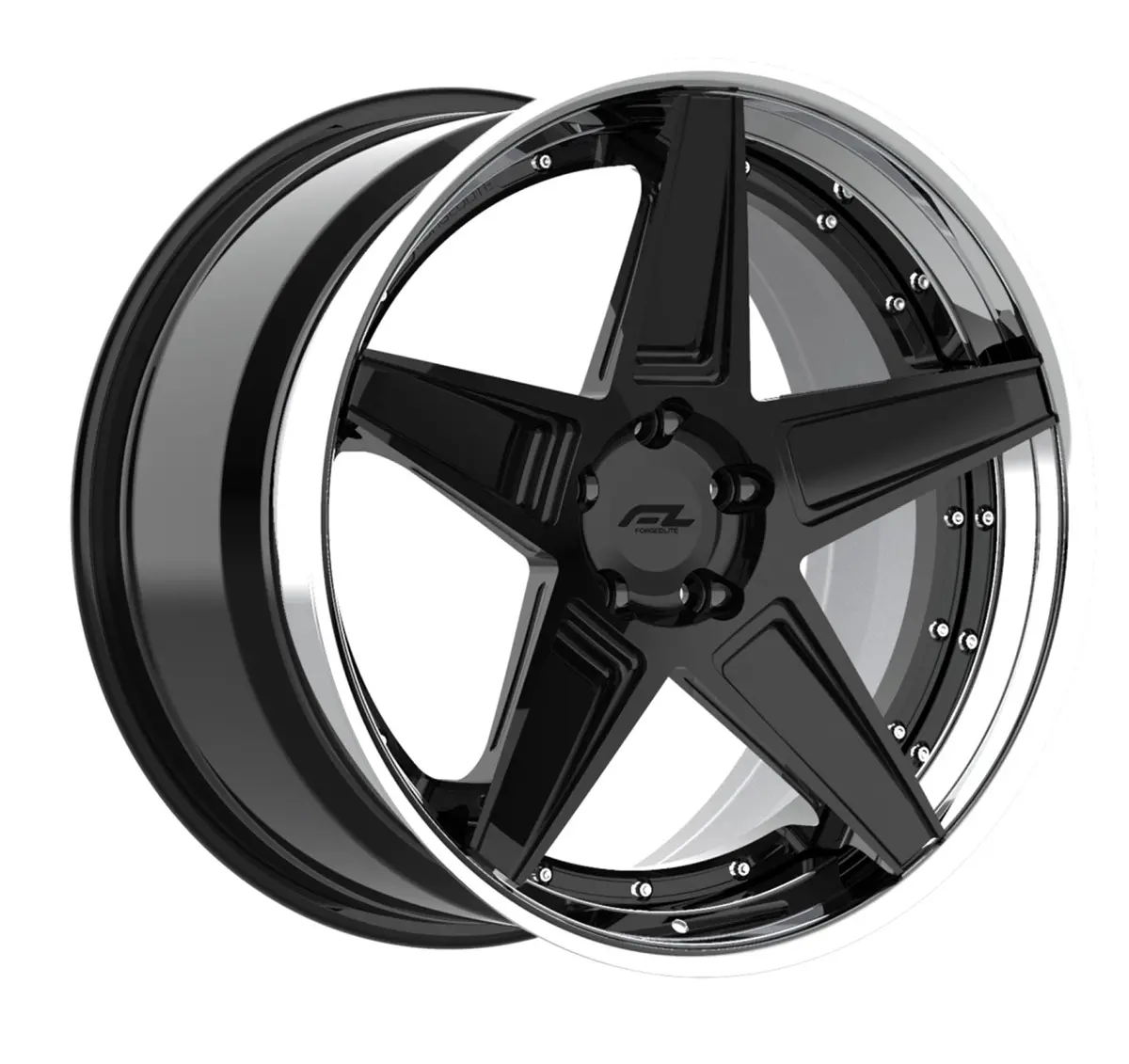 Forgedlite Rs3 3Pc C8 Corvette 20X9" Front 21X12" Rear Wheel And Tire Package - Gloss Black W/Chrome Lip 1