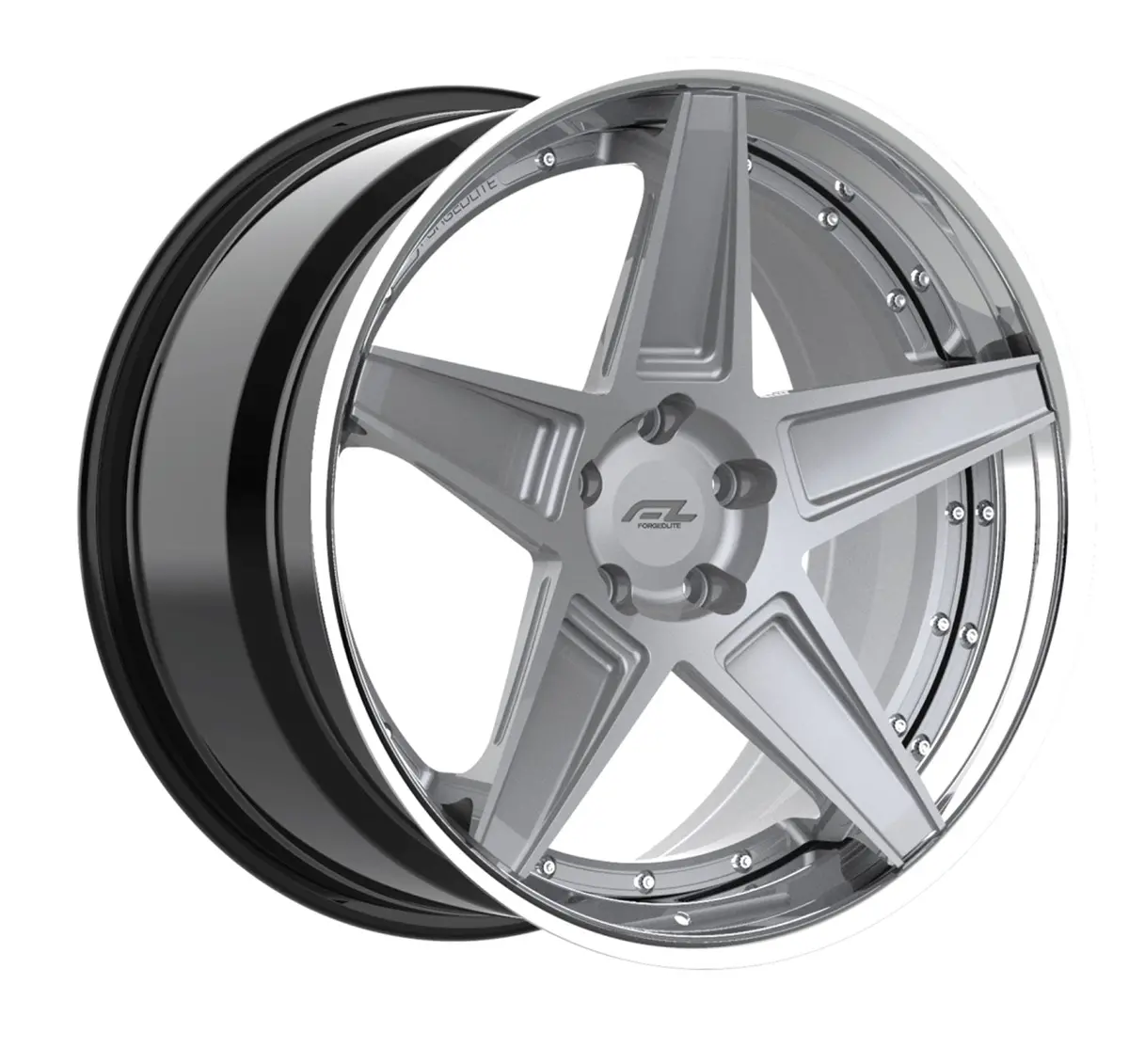 Forgedlite Rs3 3Pc C8 Corvette 20X9" Front 21X12" Rear Wheel And Tire Package - Silver W/Chrome Lip 1