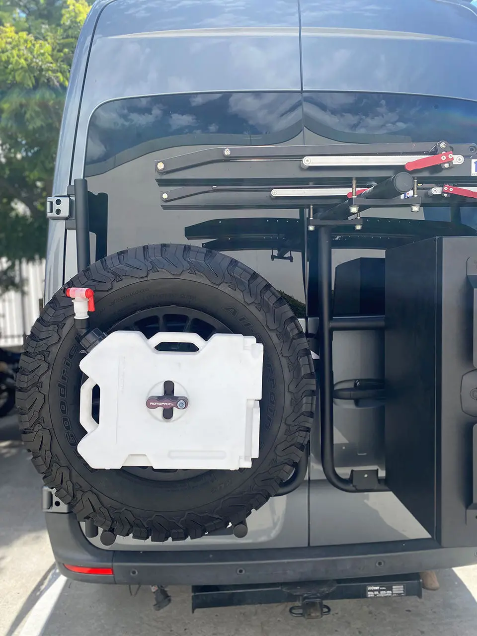 Aluminess 2019+ Mercedes Sprinter Driver Side Rear Door Tire/Box Carrier 1