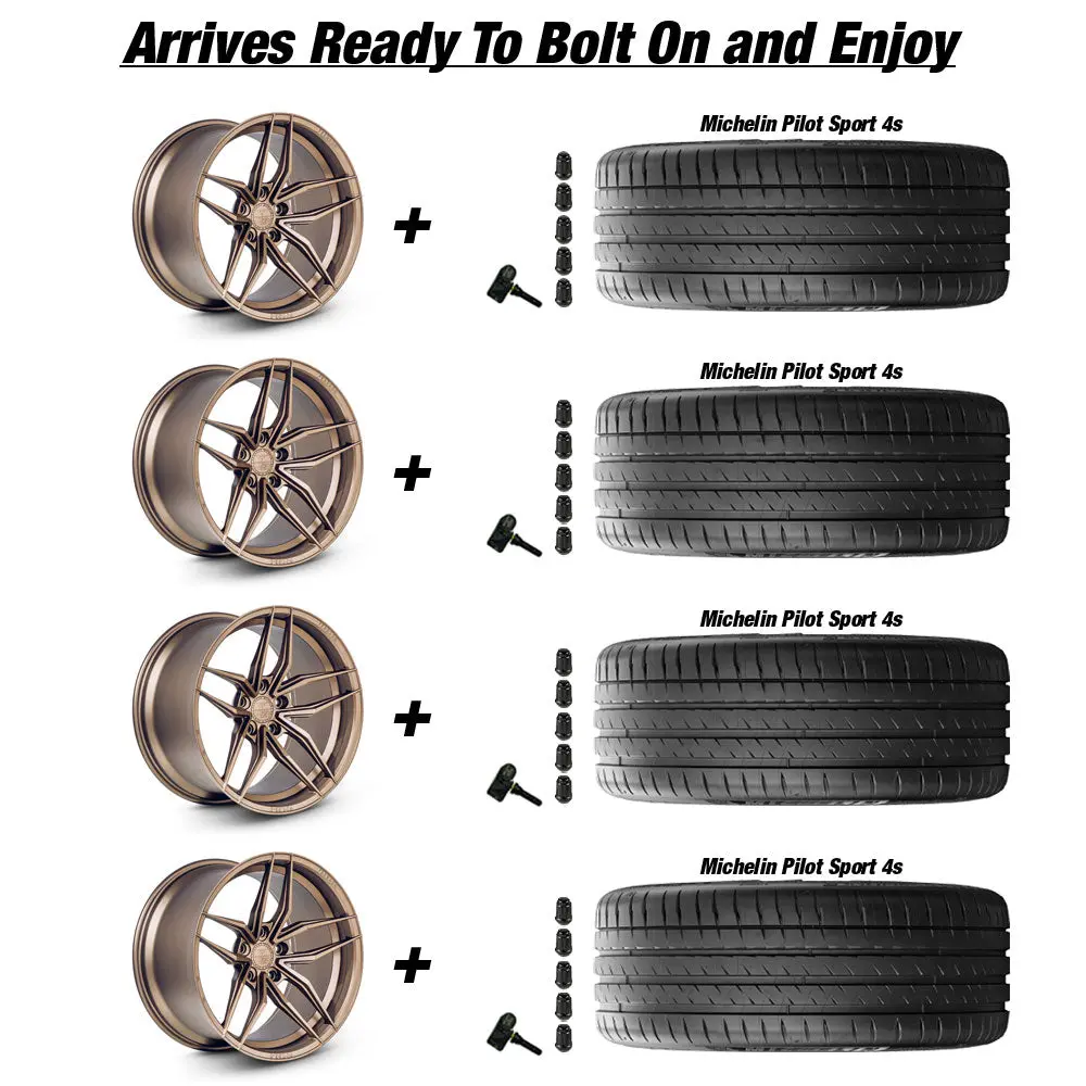 Ferrada Fr5 Tesla Model 3 20" Front And Rear Wheel And Tire Package - Matte Bronze 4