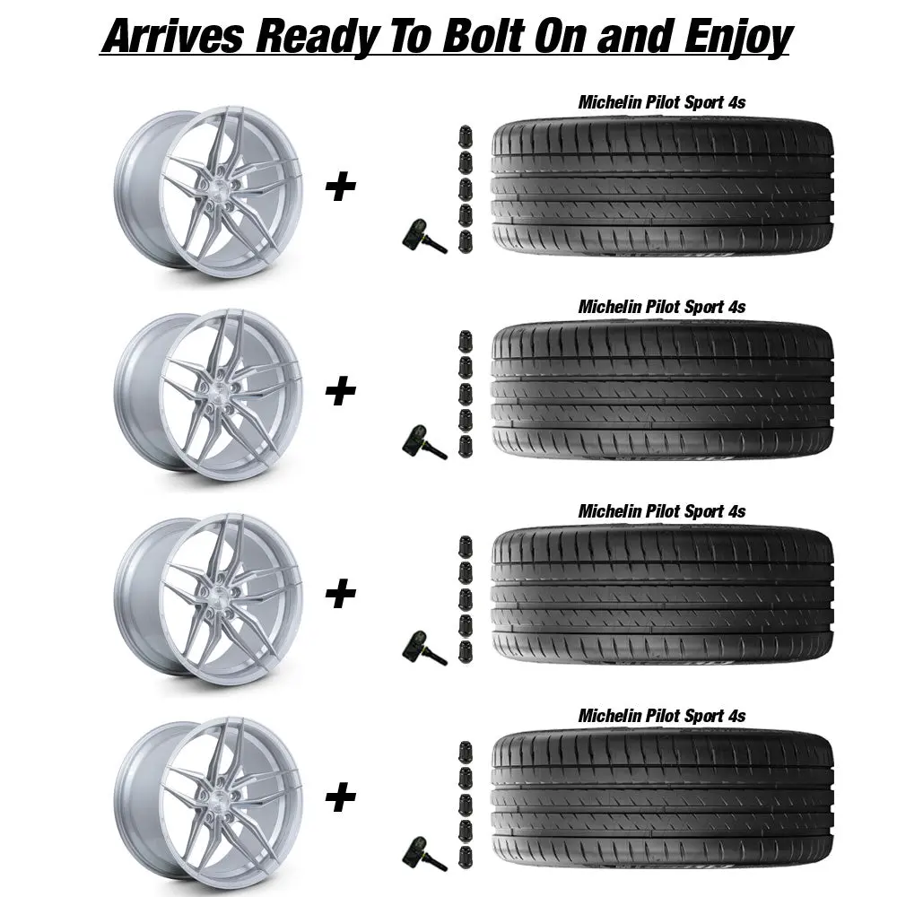 Ferrada Fr5 Tesla Model 3 20" Front And Rear Wheel And Tire Package - Machine Silver 4