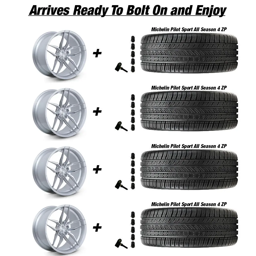 Ferrada Fr5 Tesla Model 3 20" Front And Rear Wheel And Tire Package - Machine Silver 4