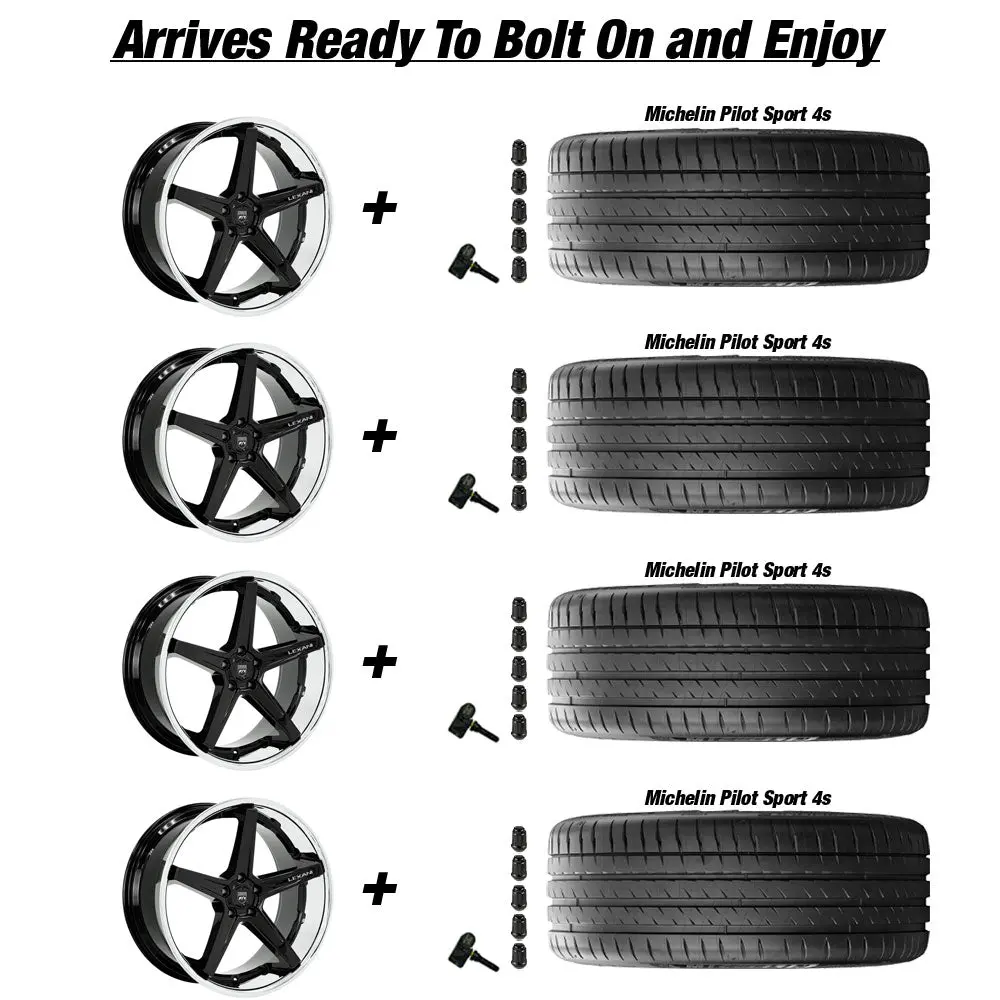 Lexani Savage Tesla Model 3 20" Front And Rear Wheel And Tire Package - Black W/ Chrome Lip 4