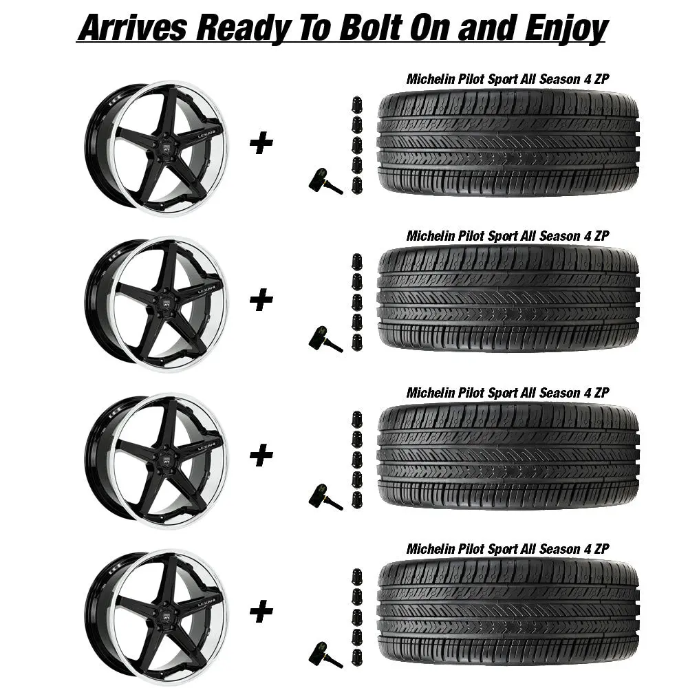 Lexani Savage Tesla Model 3 20" Front And Rear Wheel And Tire Package - Black W/ Chrome Lip 4