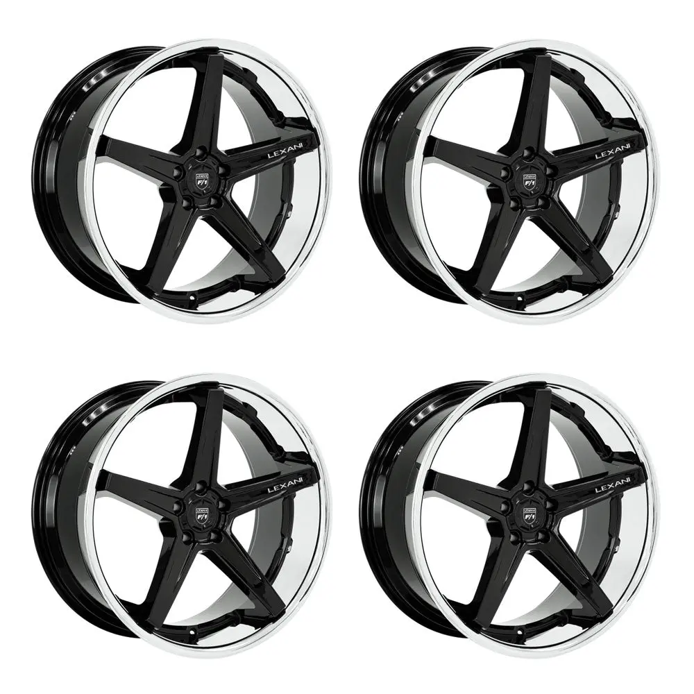 Lexani Savage Tesla Model 3 20" Front And Rear Wheel And Tire Package - Black W/ Chrome Lip 2
