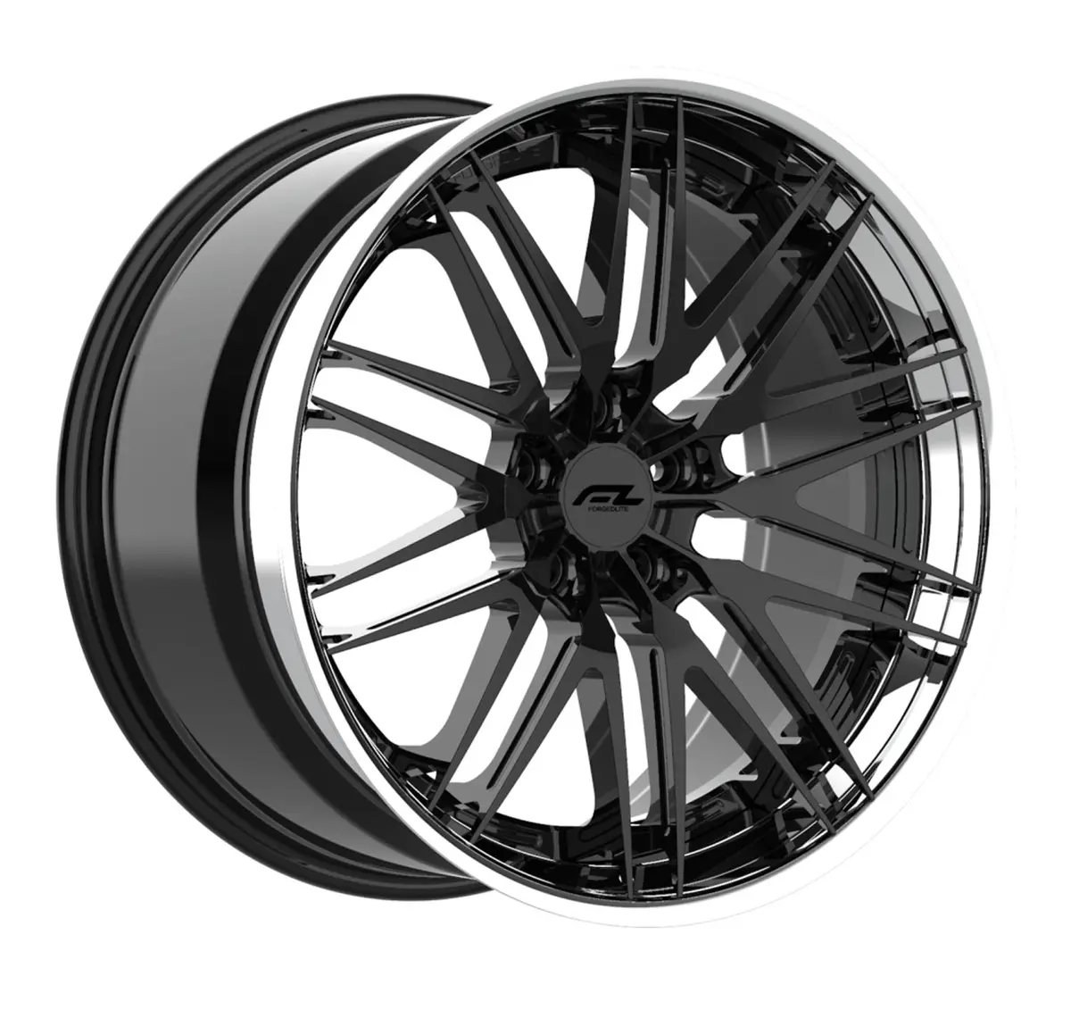 Forgedlite Rs15 3Pc C8 Corvette 20X9" Front 21X12" Rear Wheel And Tire Package - Gloss Black W/ Chrome Lip (Copy) 1