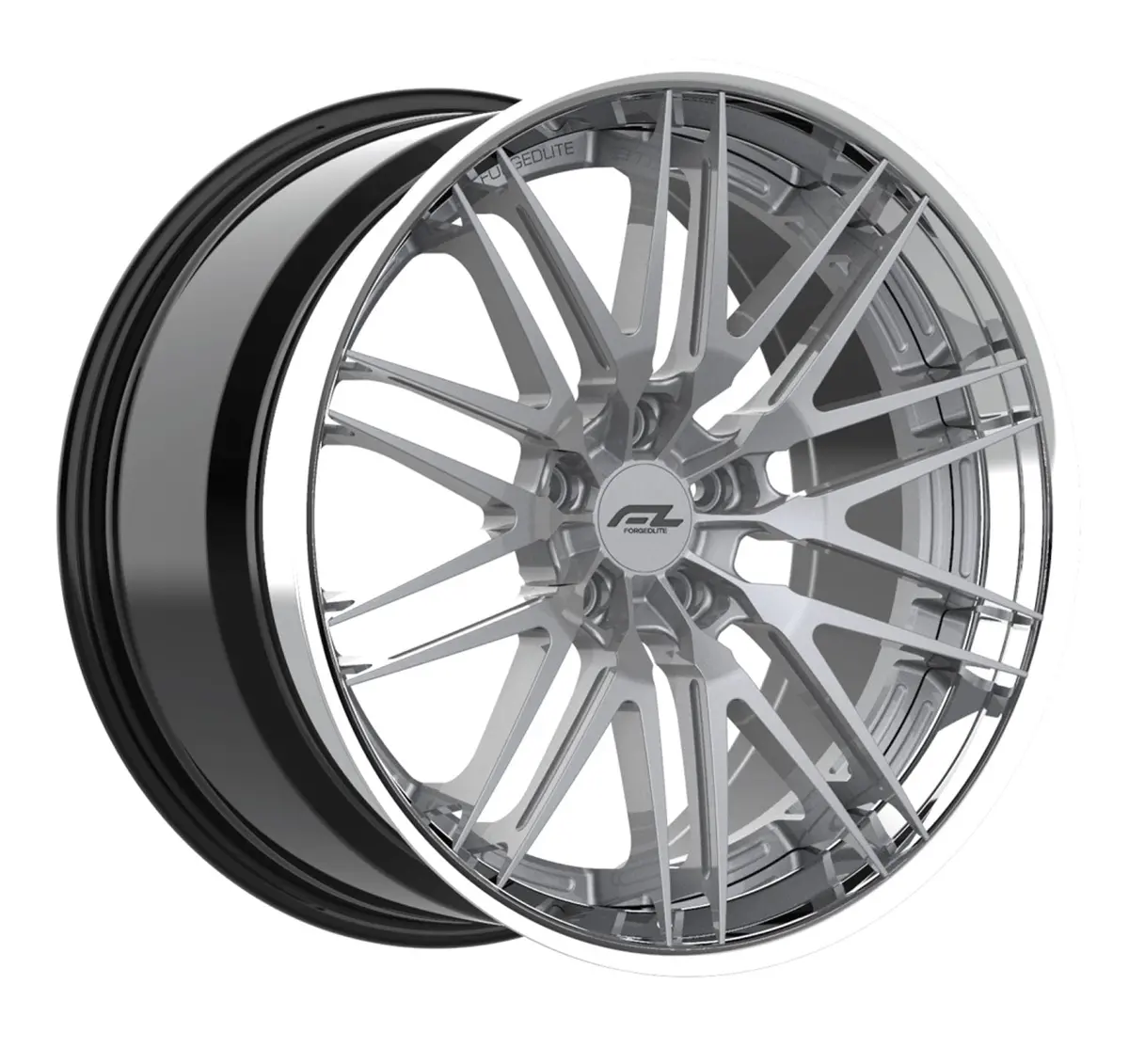 Forgedlite Rs15 3Pc C8 Corvette 20X9" Front 21X12" Rear Wheel And Tire Package - Silver W/ Chrome Lip 1